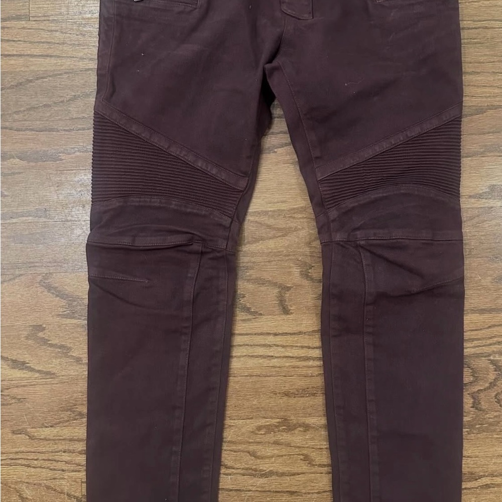 Balmain Mens Biker Denim Jeans - Maroon